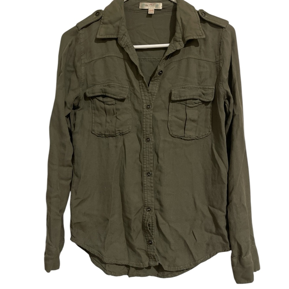 Love Fire Green Casual Button Down Shirt